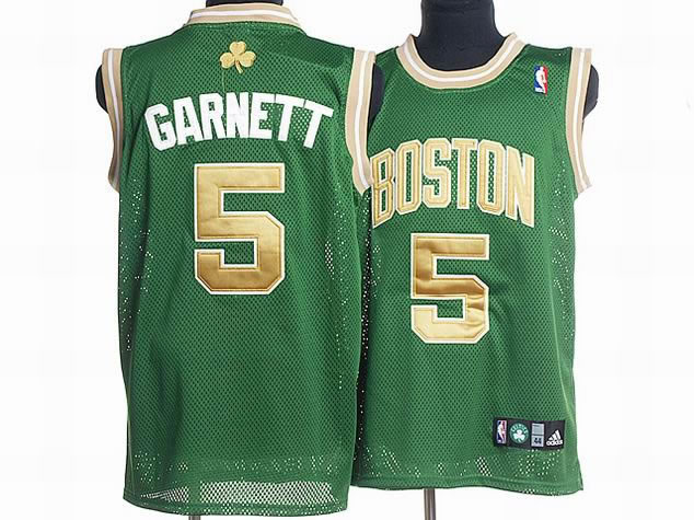 NBA Boston Celtics 5 Kevin Garnett Authentic Road Green Golden Number Jersey